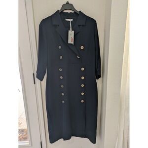Phardi Plus Size Blazer Coat Women's 44 Double‎ Breasted Blue Trench Coat NWT
